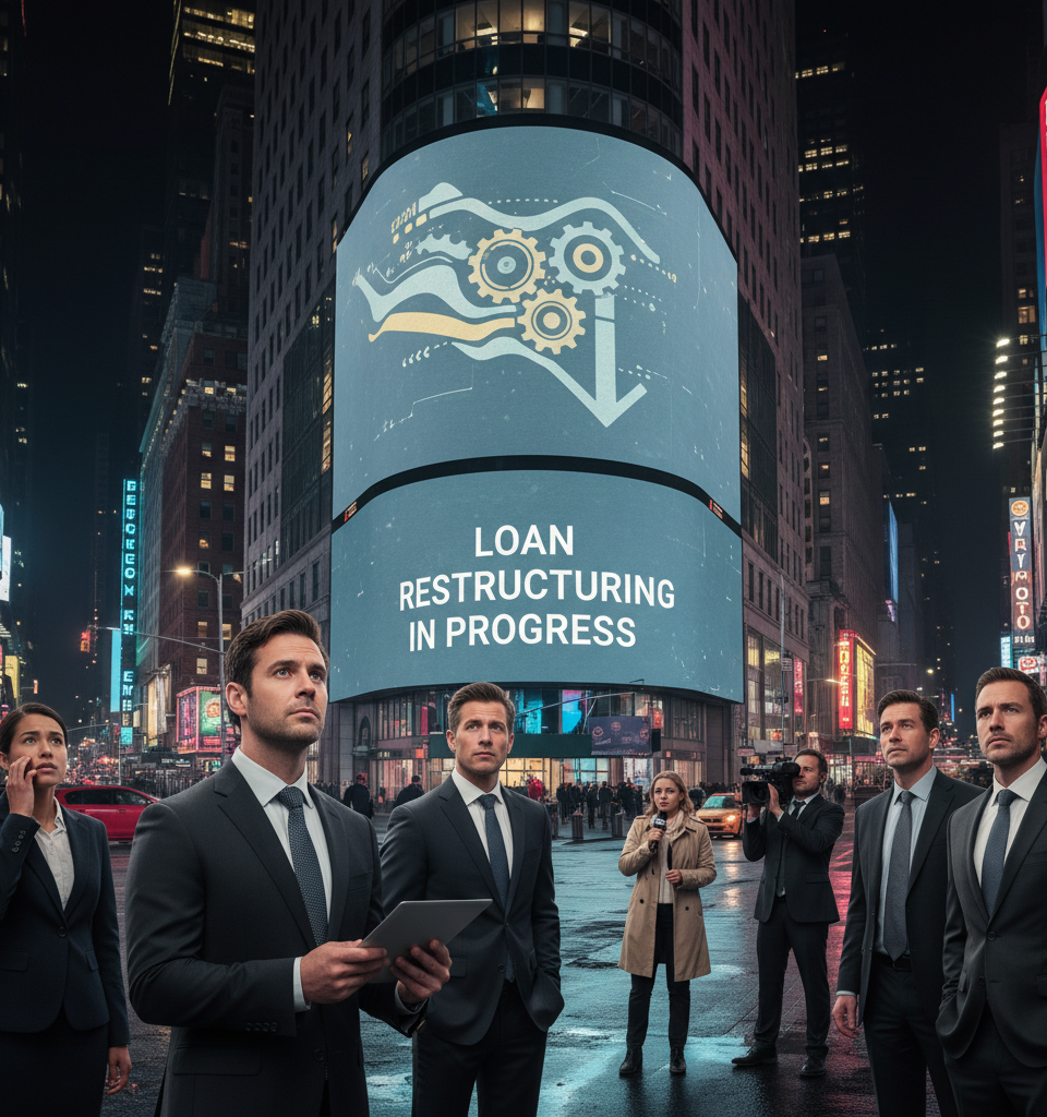 20 Times Square Loan Reenters Special Servicing Amidst Ground Lease Challenges — AI-generated illustration