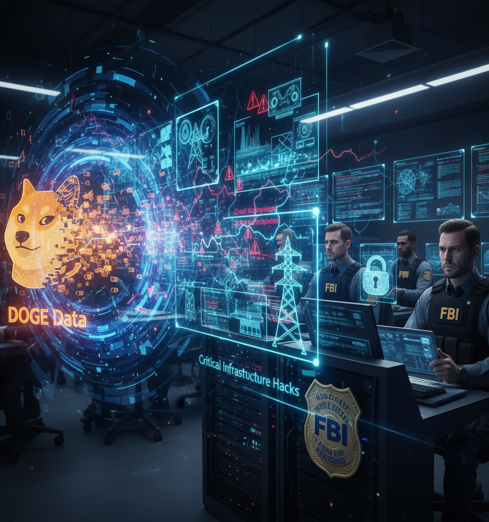 2026's Most Alarming Cyber Breaches: From DOGE Data to Critical Infrastructure Hacks — AI-generated illustration