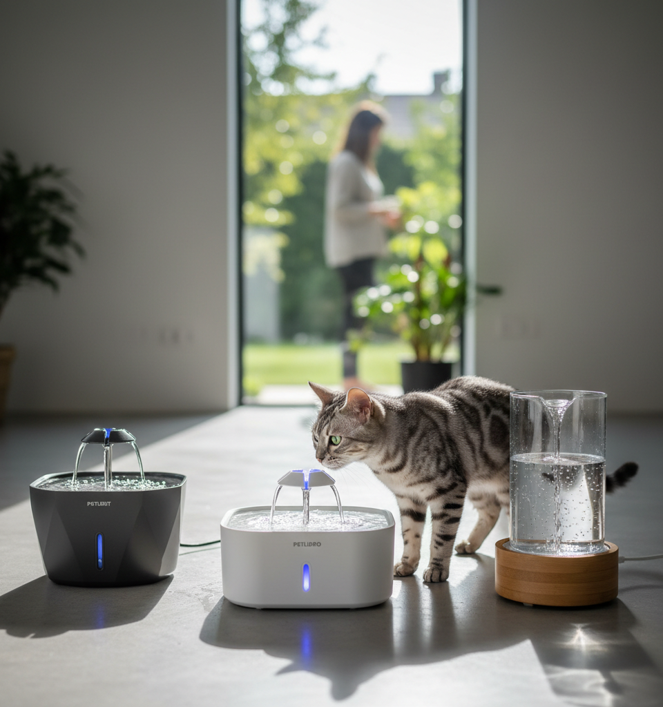 2026's Top Cat Water Fountains: Petlibro, Petkit, and Oneisall Lead the Charge in Pet Hydration — AI-generated illustration