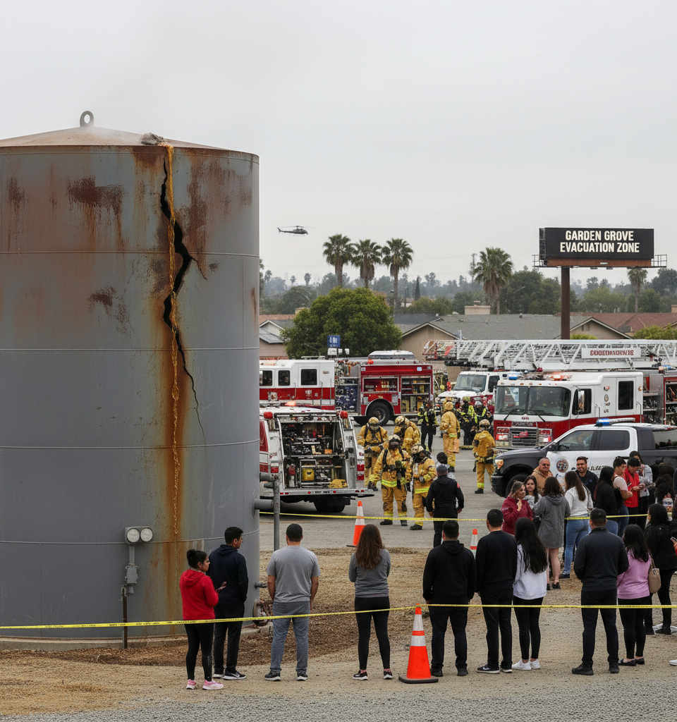 50,000 California Residents Await Resolution as Damaged Chemical Tank Poses Explosion Risk — AI-generated illustration
