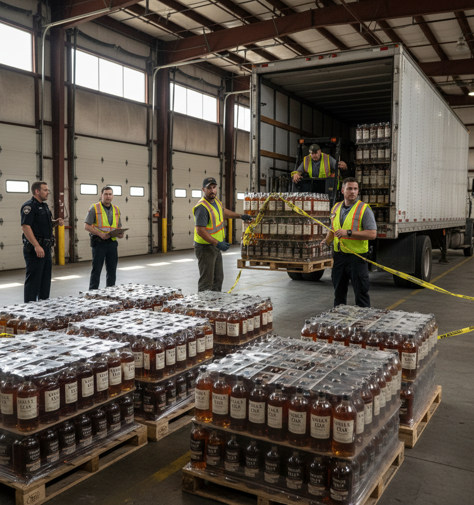 $500K Noble Oak Bourbon Shipment Stolen in Alleged Carrier Impersonation Scheme — AI-generated illustration