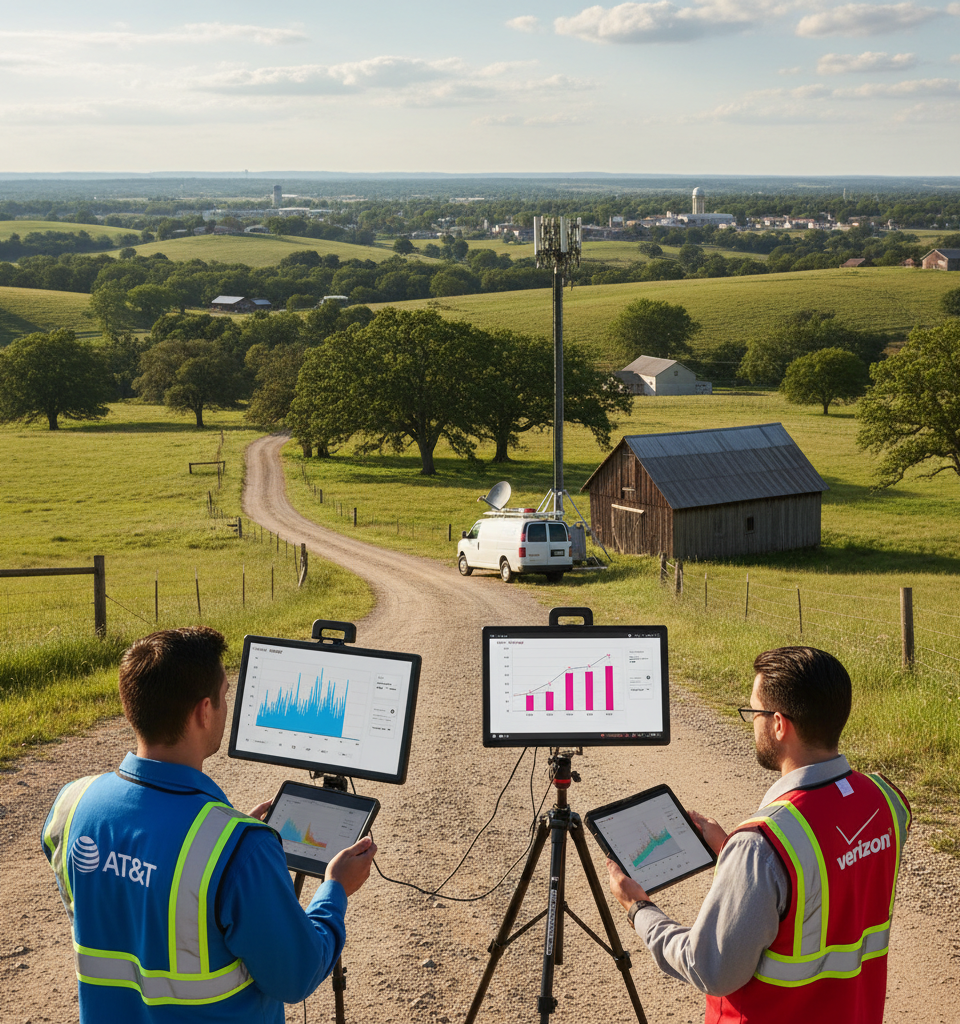 5G Performance in Rural America: A Deep Dive into AT&T, T-Mobile, and Verizon's Small-Town Showing — AI-generated illustration