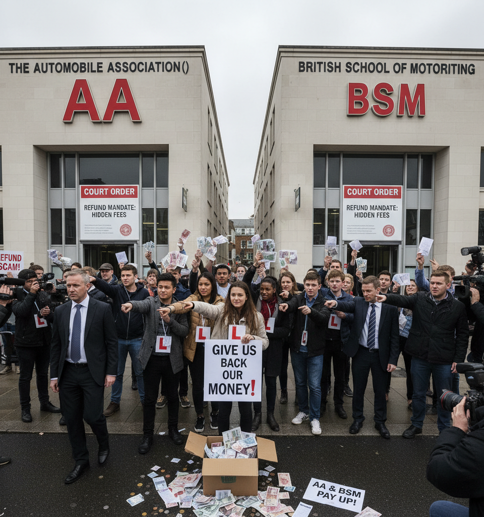 AA and BSM ordered to refund learner drivers for hidden fees — AI-generated illustration