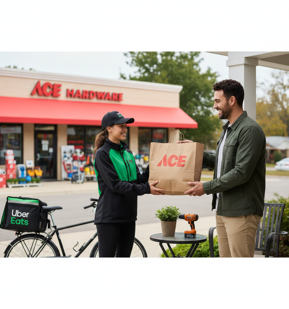 Ace Hardware taps Uber Eats for last-mile delivery — AI-generated illustration
