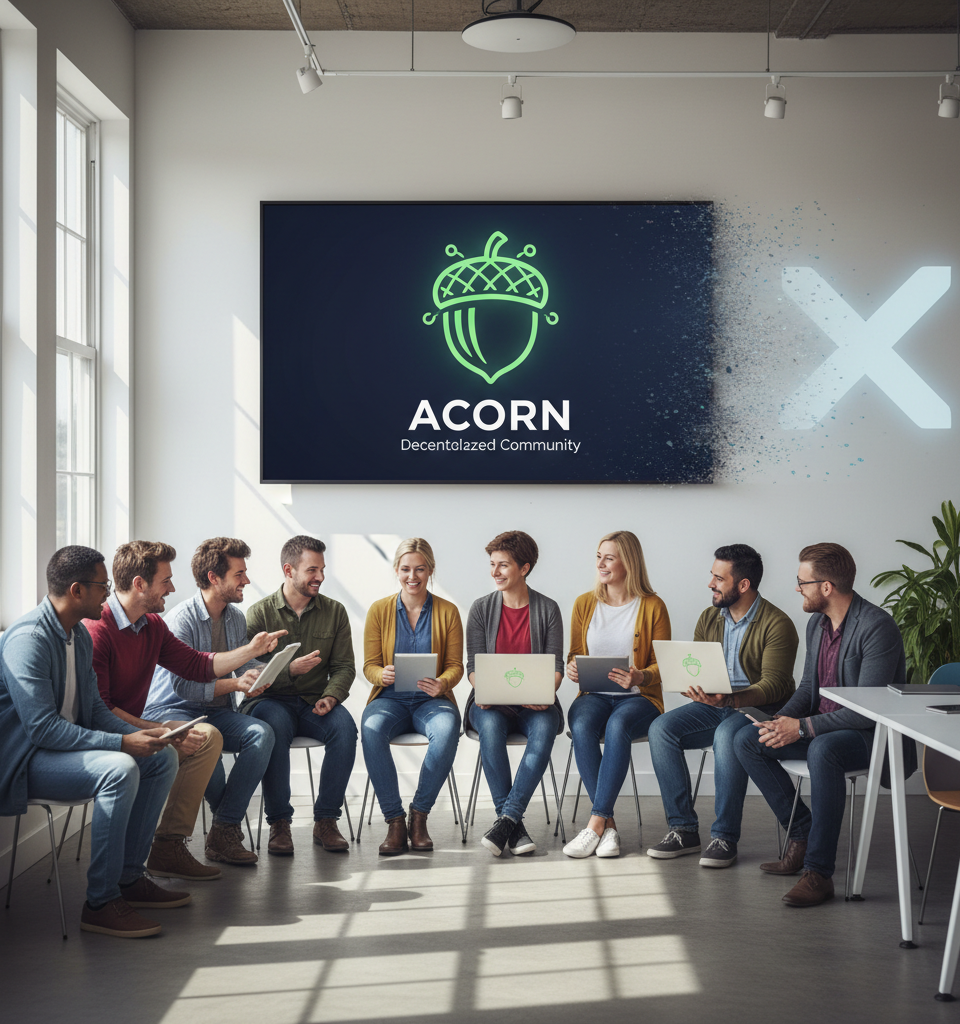 Acorn Emerges as Decentralized Alternative Amidst X's Community Shutdown — AI-generated illustration