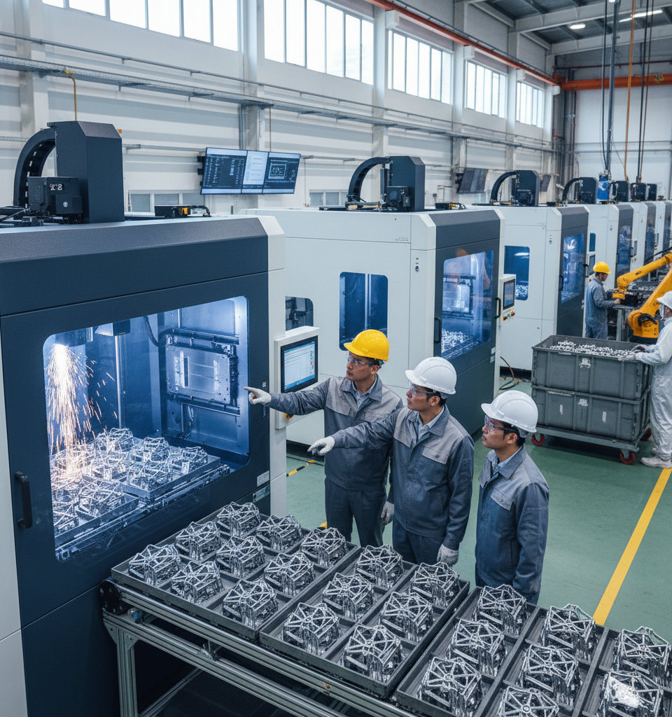 Additive Manufacturing Breakthroughs Enable Mass Production of Metal Parts — AI-generated illustration