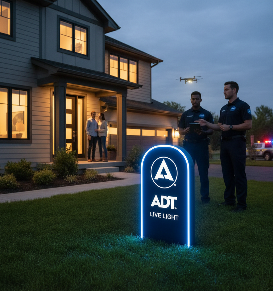 ADT Enhances Home Security with Illuminated Warning Sign and Advanced Emergency Services — AI-generated illustration