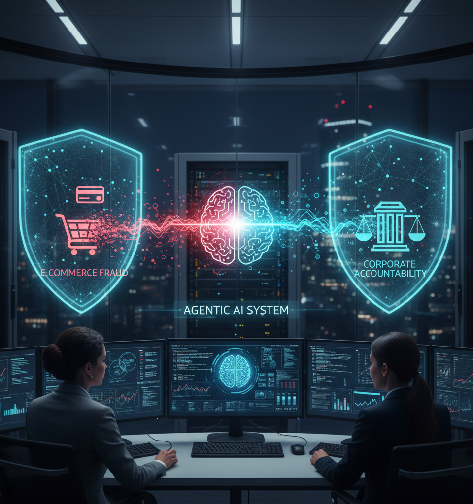 Agentic AI's Dual Edge: Reshaping E-commerce Fraud and Corporate Accountability — AI-generated illustration