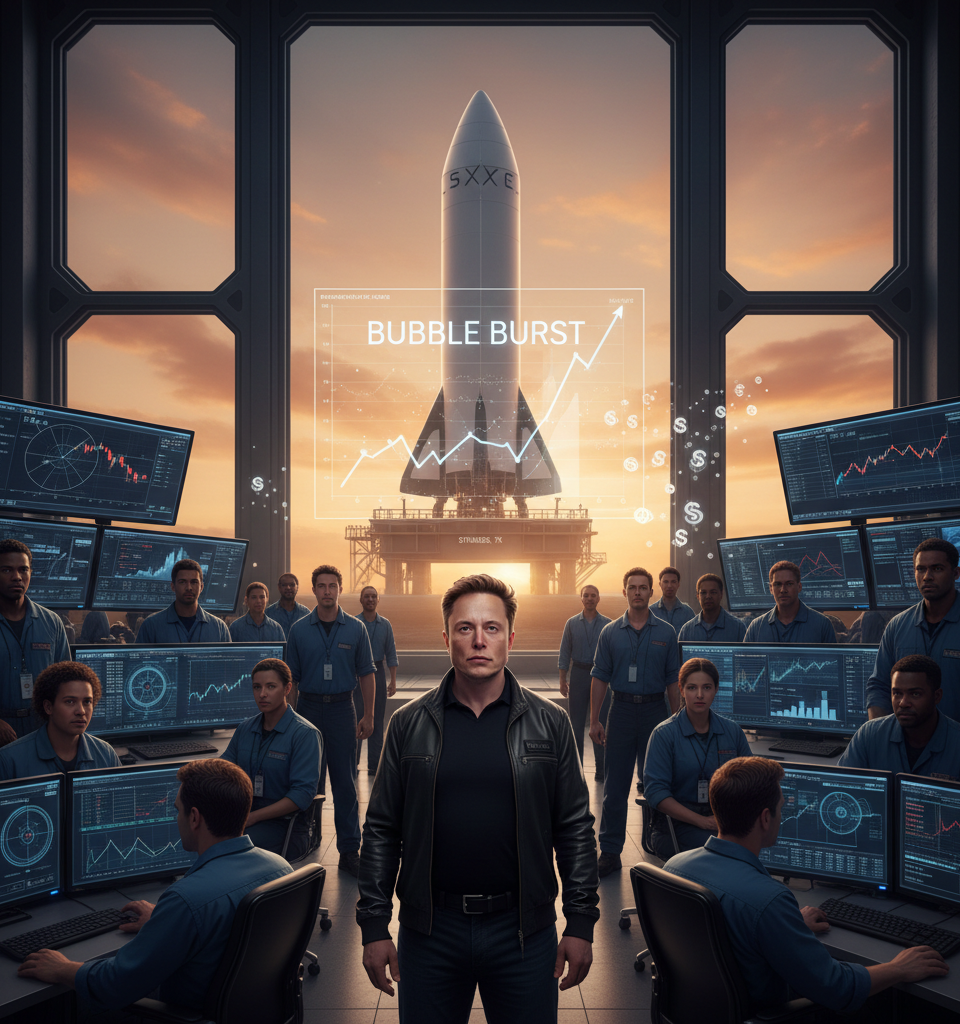 AI Bubble Fears Mount as SpaceX Prepares Historic IPO — AI-generated illustration