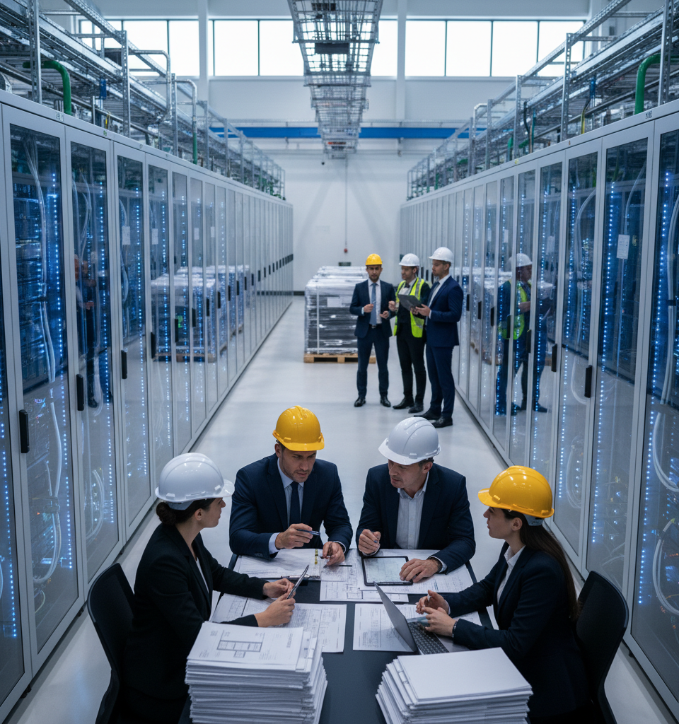 AI Data Center Boom Strains Insurers as Private Capital Floods Market — AI-generated illustration