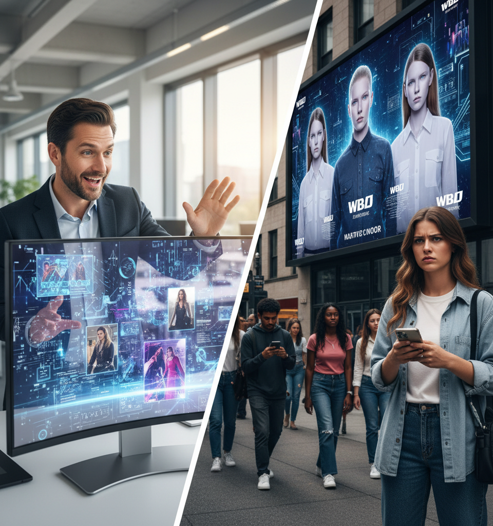 AI in Marketing: Marketer Enthusiasm Collides with Consumer Skepticism — AI-generated illustration