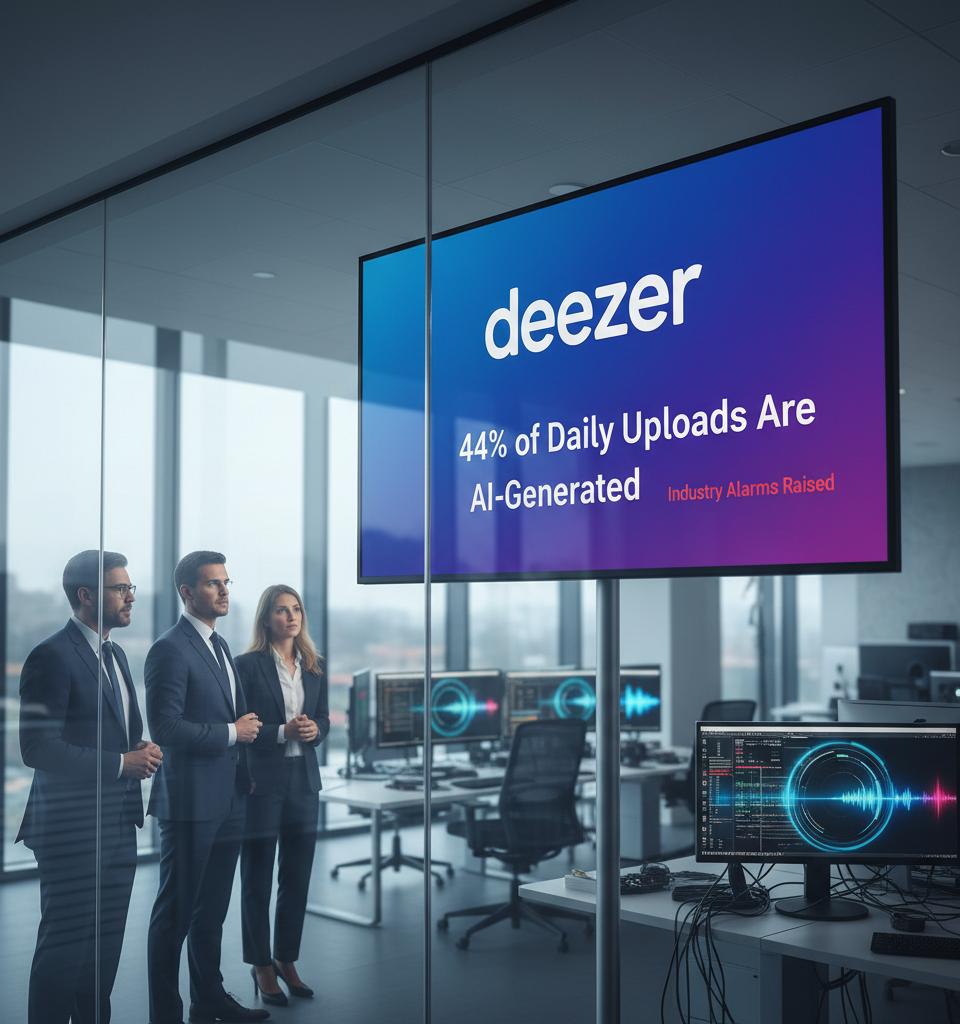 AI Music Boom: Deezer Reports 44% of Daily Uploads Are AI-Generated, Raising Industry Alarms — AI-generated illustration