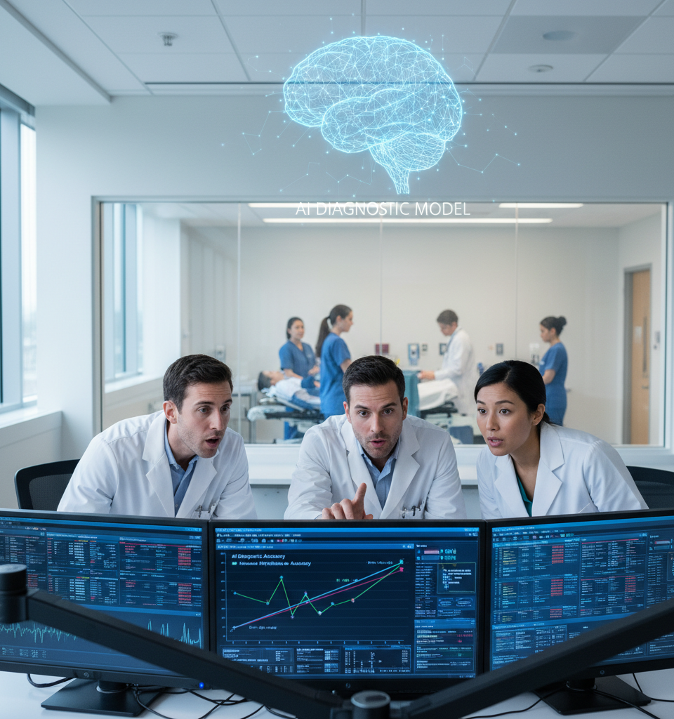 AI Surpasses Human Doctors in ER Diagnosis Accuracy, Harvard Study Finds — AI-generated illustration