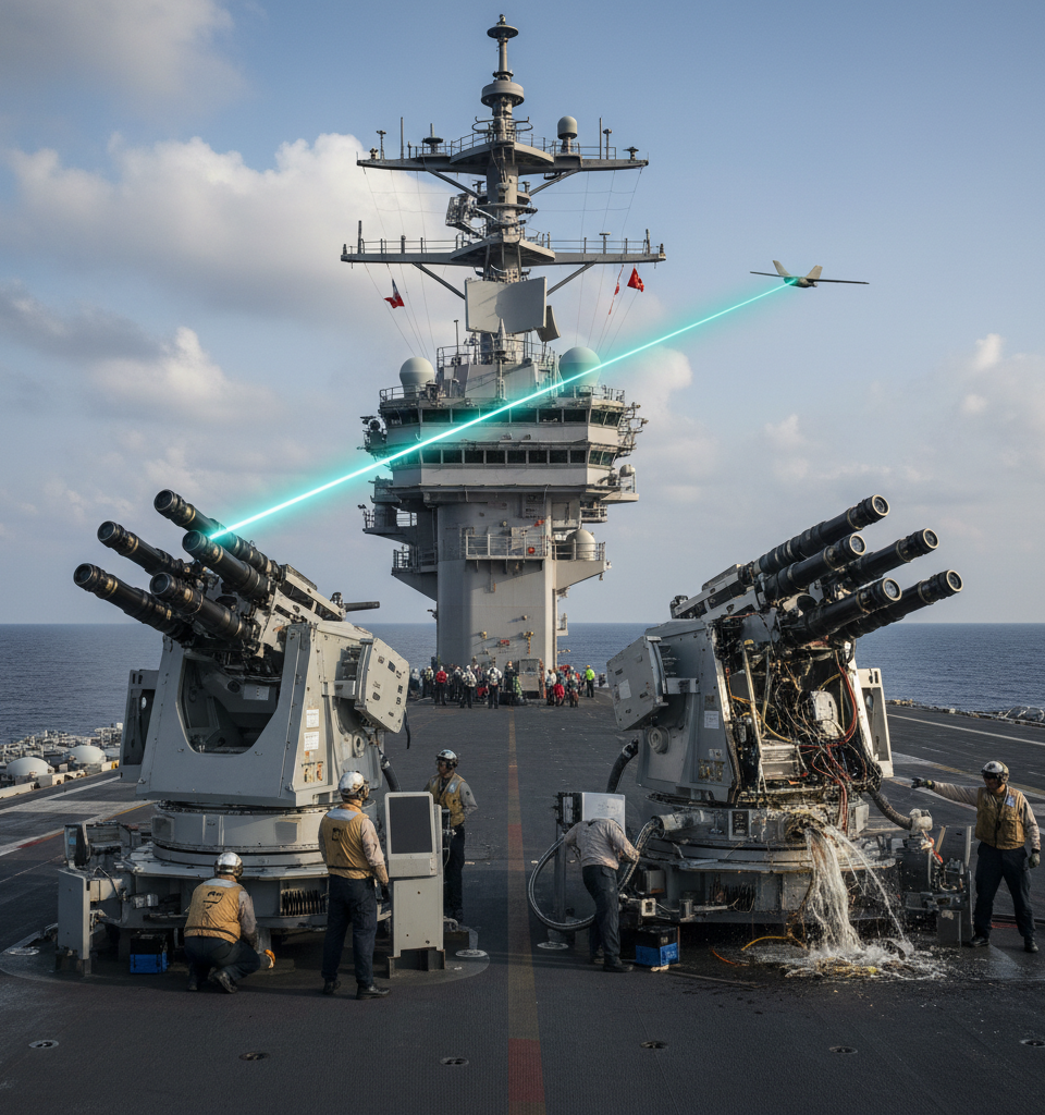 Aircraft Carriers: The Double-Edged Sword for Naval Laser Weaponry — AI-generated illustration