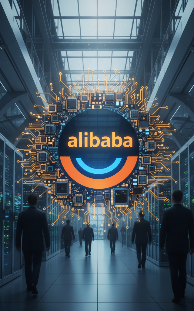Alibaba Shares Surge on New AI Chip Unveiling, Global Data Center Expansion — AI-generated illustration