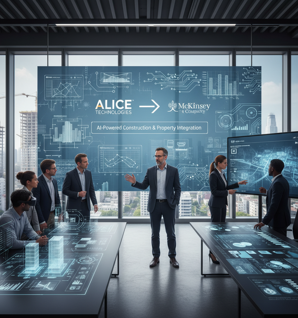 ALICE Technologies CEO René Morkos on McKinsey Alliance, AI, Contech, and Proptech Integration — AI-generated illustration