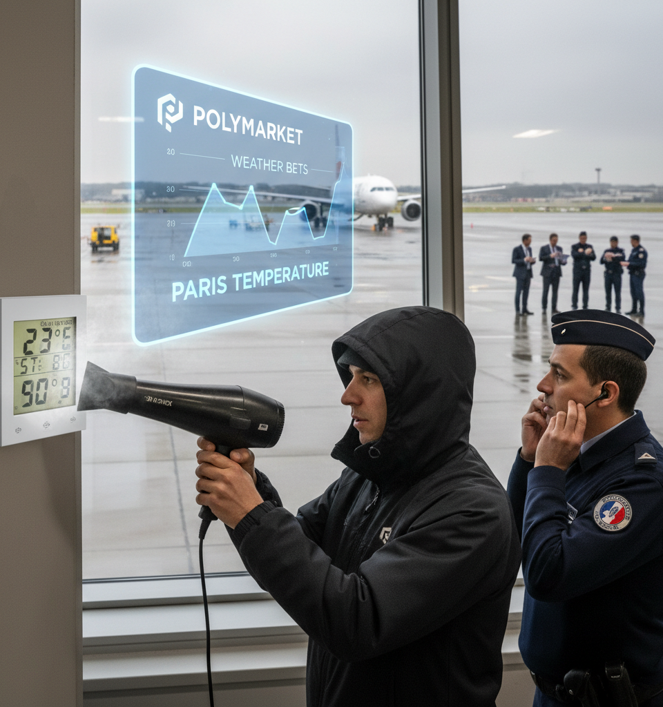 Allegations Surface: Hairdryer Scheme Rigged Weather Bets on Polymarket, French Authorities Investigate — AI-generated illustration