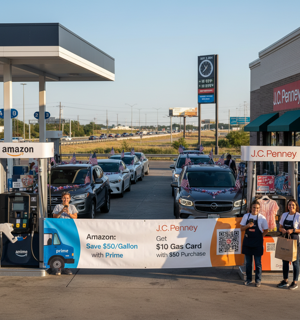 Amazon and J.C. Penney Offer Gas-Related Deals Ahead of July 4 Holiday — AI-generated illustration
