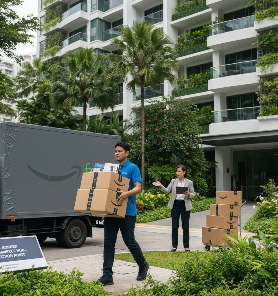 Amazon Ceases Singapore "Fresh" Grocery Service, Pivots to Cross-Border E-commerce — AI-generated illustration