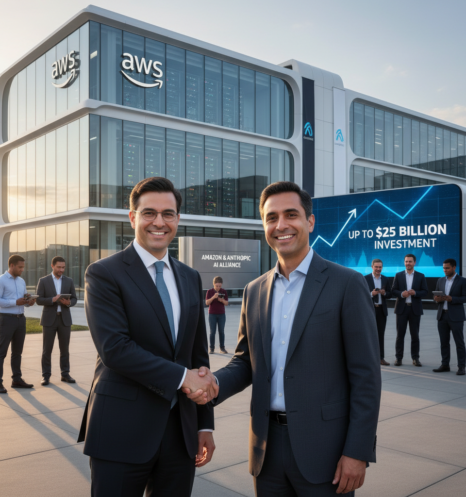 Amazon Deepens Anthropic Ties with Up to $25 Billion Investment, Bolstering AI Alliance — AI-generated illustration