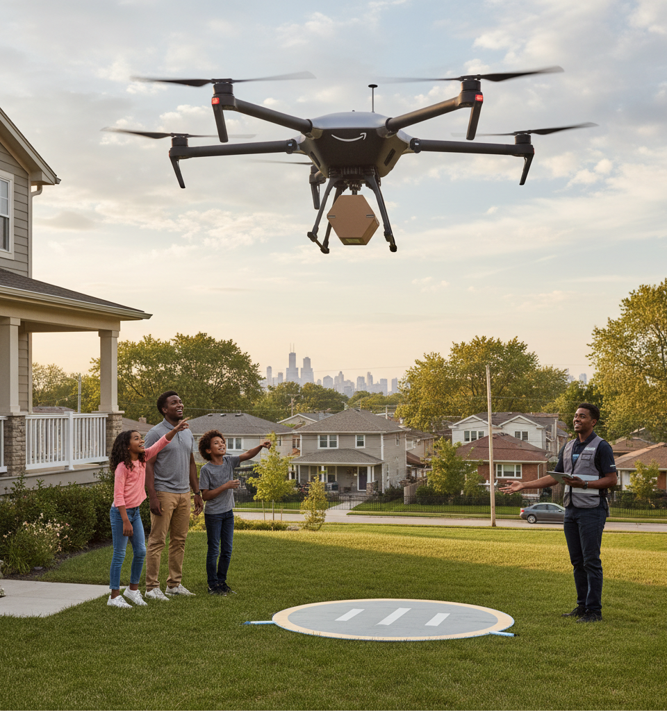 Amazon's Drone Delivery Ambitions Set to Transform Chicago's South Suburbs — AI-generated illustration
