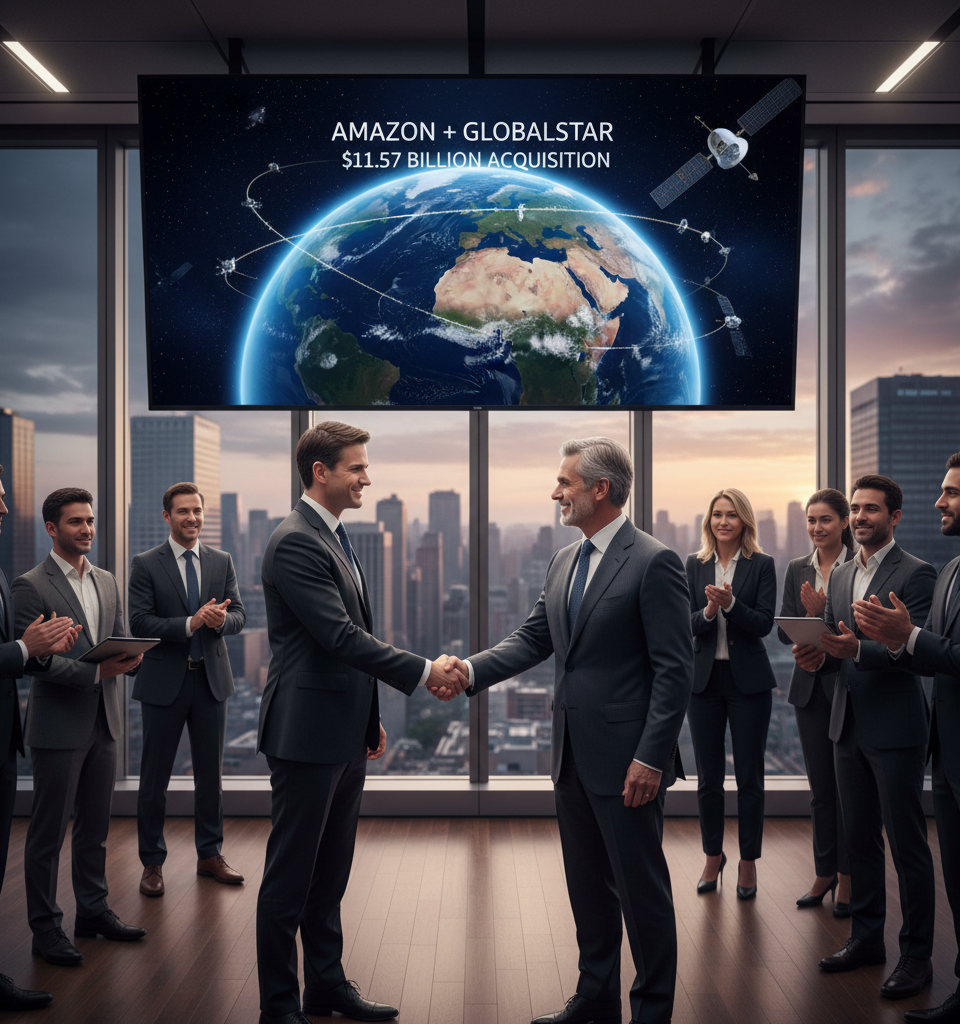 Amazon Secures Globalstar for $11.57 Billion, Bolstering Satellite Ambitions Amidst Growing Space Race — AI-generated illustration