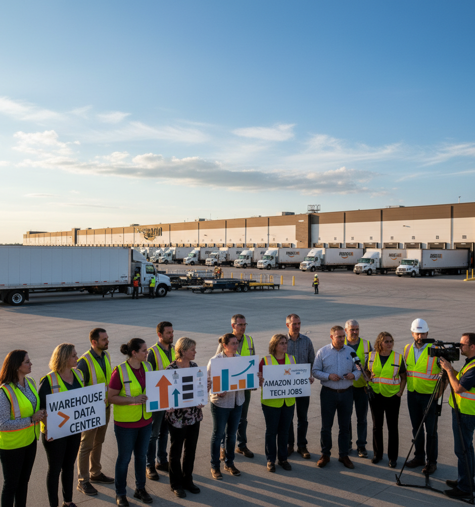 Amazon Warehouses Preferred Over Data Centers: New Poll Reveals Shifting Public Sentiment — AI-generated illustration