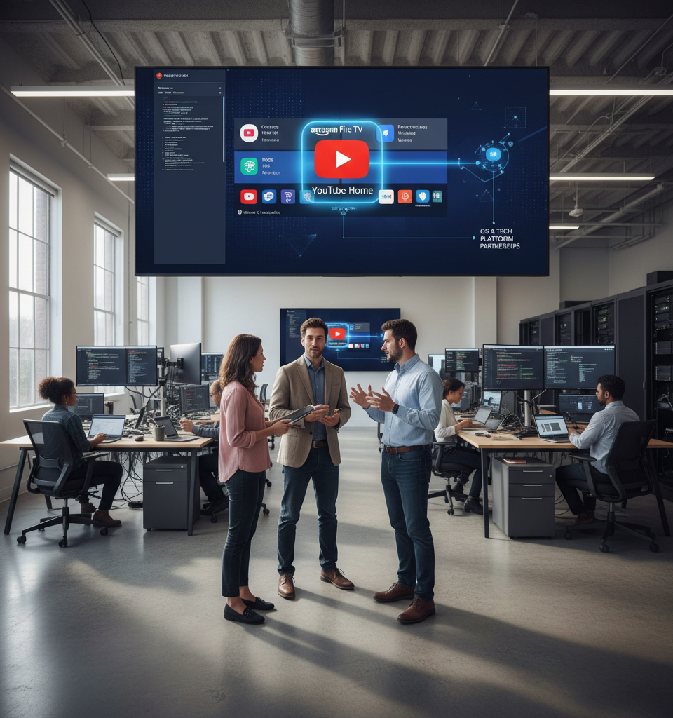 Amazon & YouTube Shift Upfront Focus to OS & Tech, Beyond Traditional Ad Inventory — AI-generated illustration