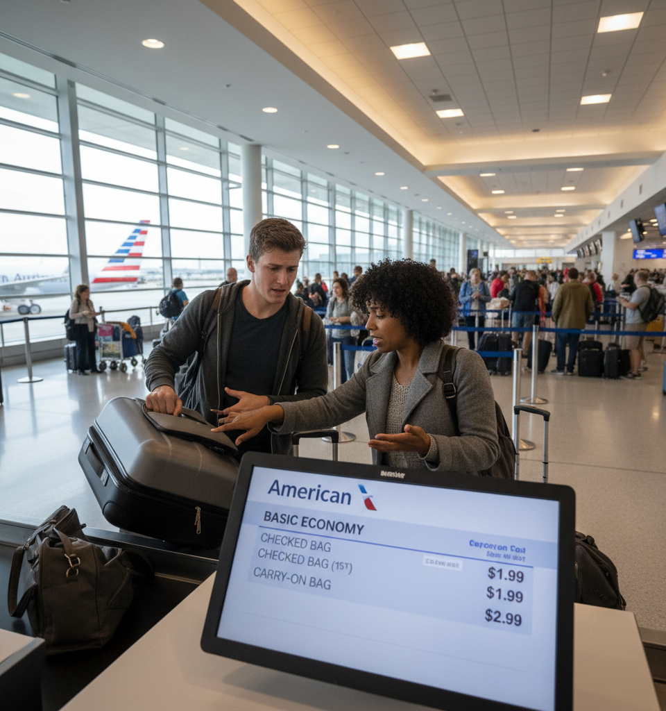 American Airlines makes bag fees even more expensive for basic economy tickets — AI-generated illustration