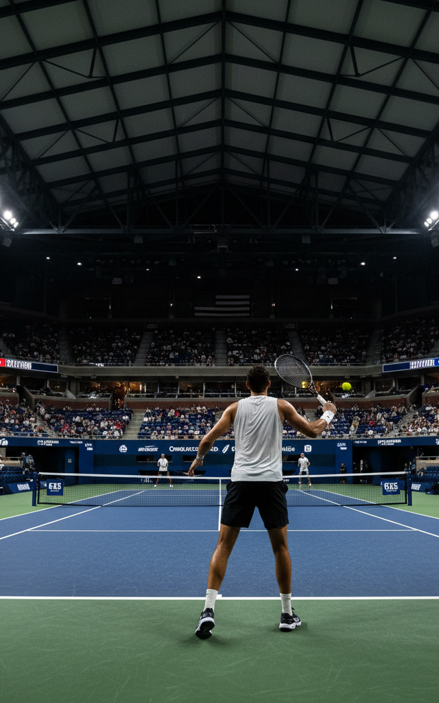 American Men Advance: Shelton, Tiafoe, Michelsen Reach US Open Quarterfinals — AI-generated illustration