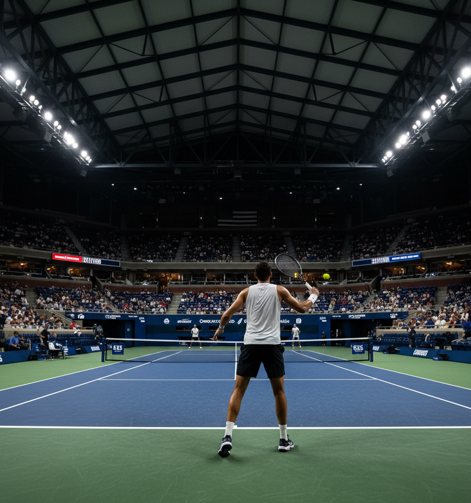 American Men Advance: Shelton, Tiafoe, Michelsen Reach US Open Quarterfinals — AI-generated illustration