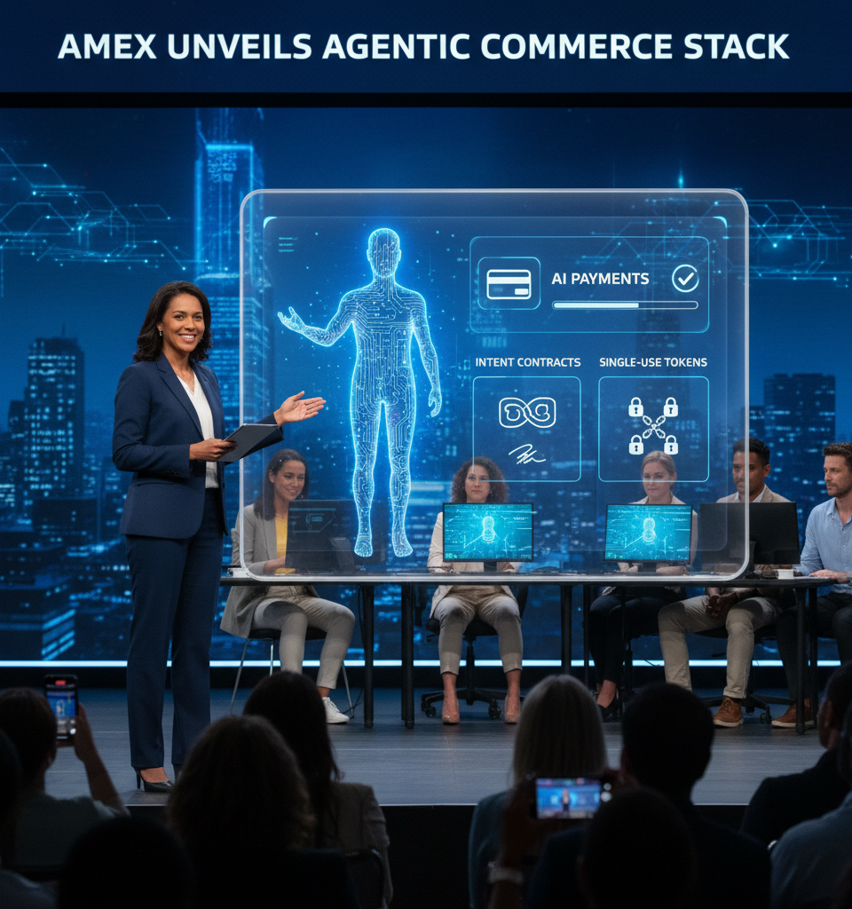 Amex Unveils Agentic Commerce Stack: AI Payments, Intent Contracts, and Single-Use Tokens — AI-generated illustration
