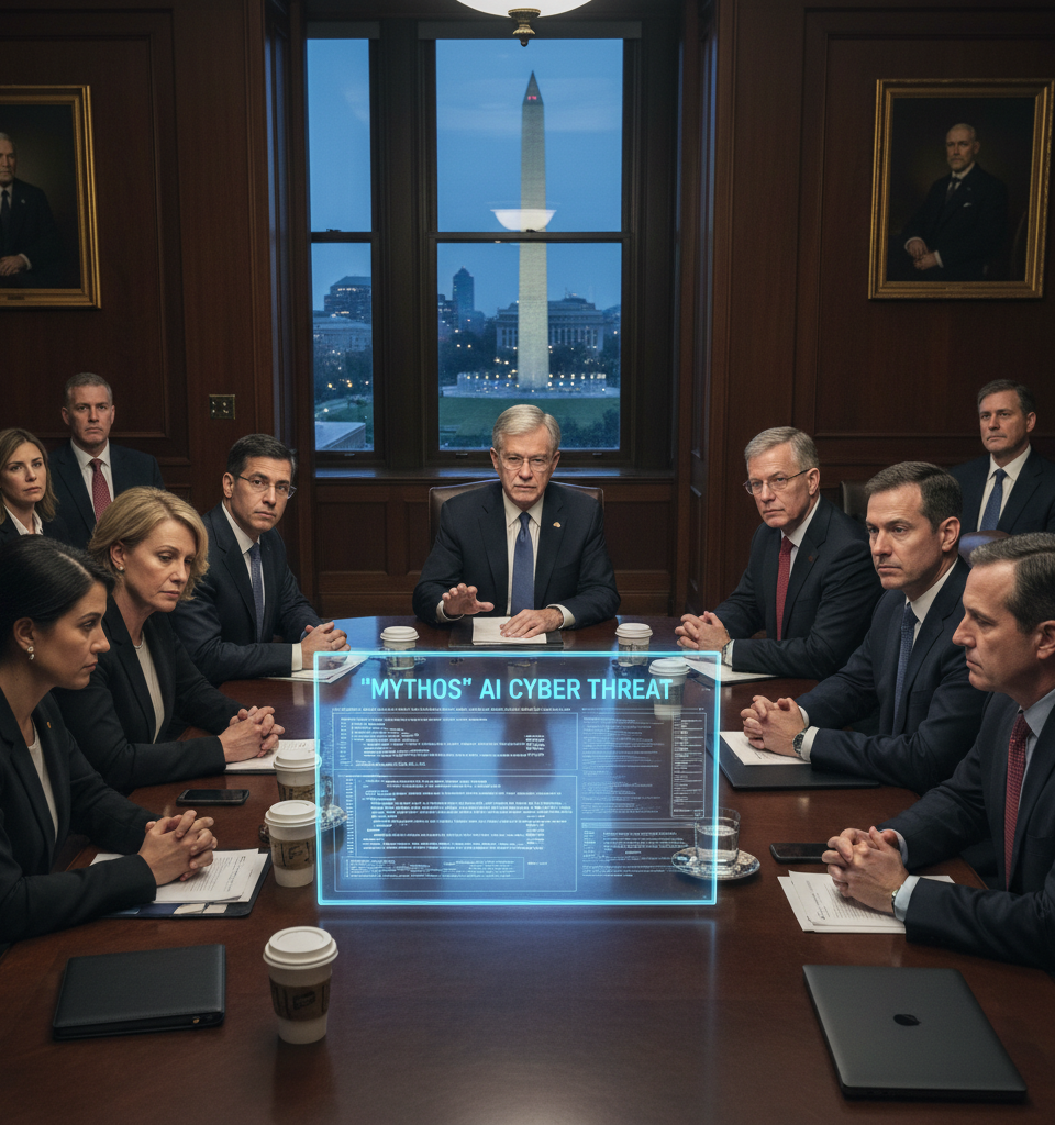 Anthropic's 'Mythos' AI Cyber Threat Discussed with Top US Banks by Powell and Bessent — AI-generated illustration