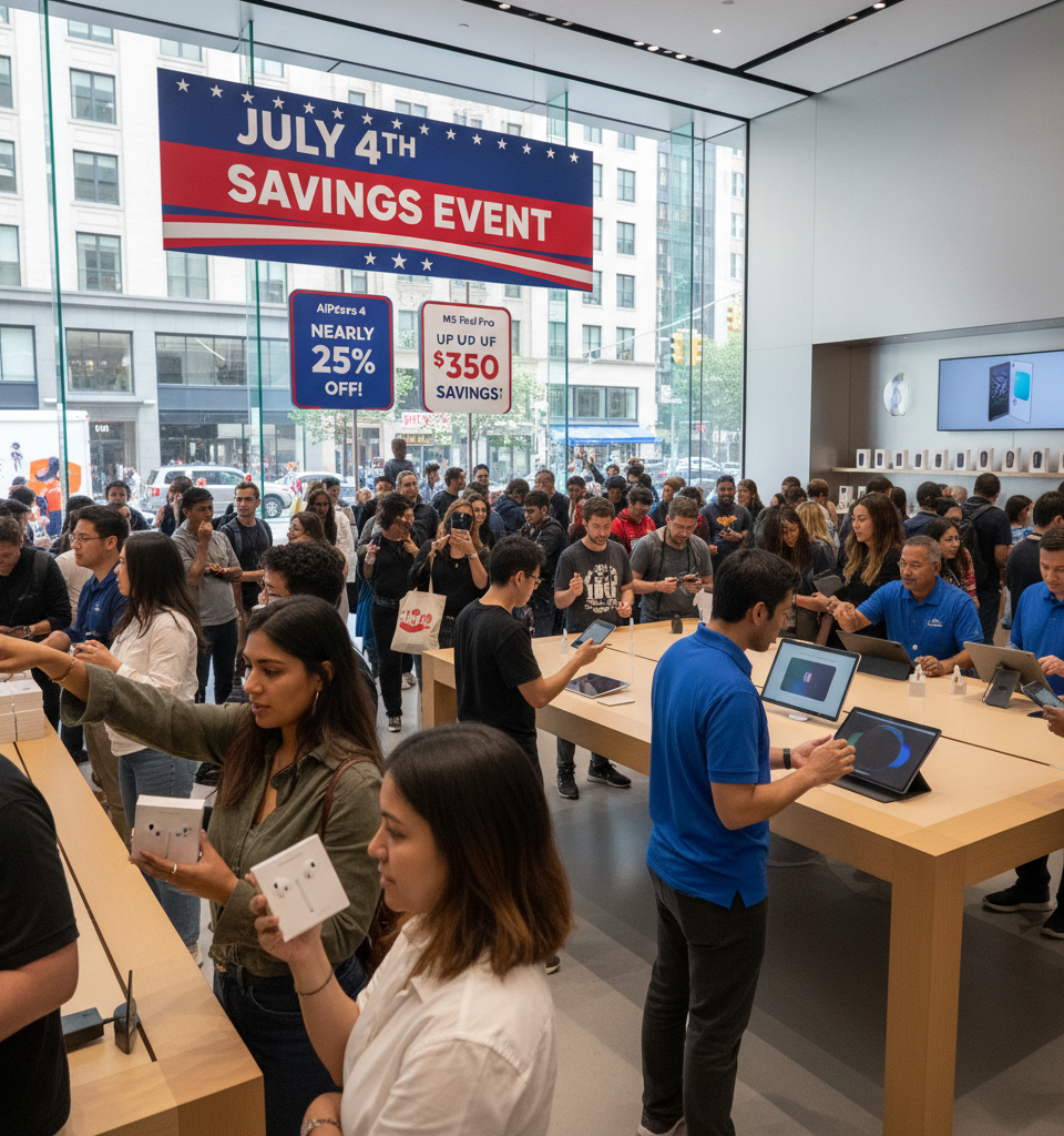 Apple Deals Surge Ahead of July 4th: AirPods 4 Nearly 25% Off, M5 iPad Pro Up to $350 Savings — AI-generated illustration