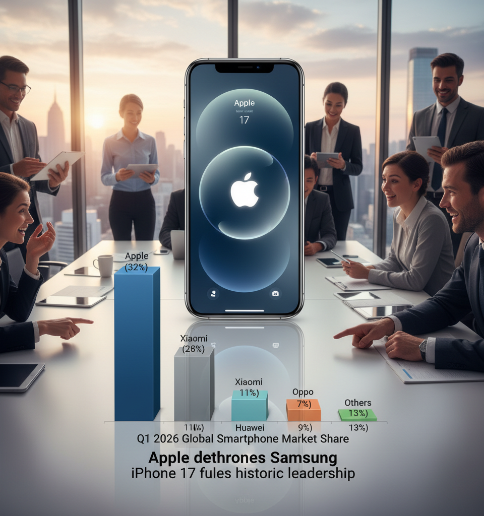 Apple dethrones Samsung: iPhone 17 fuels historic Q1 market leadership amid global slowdown — AI-generated illustration