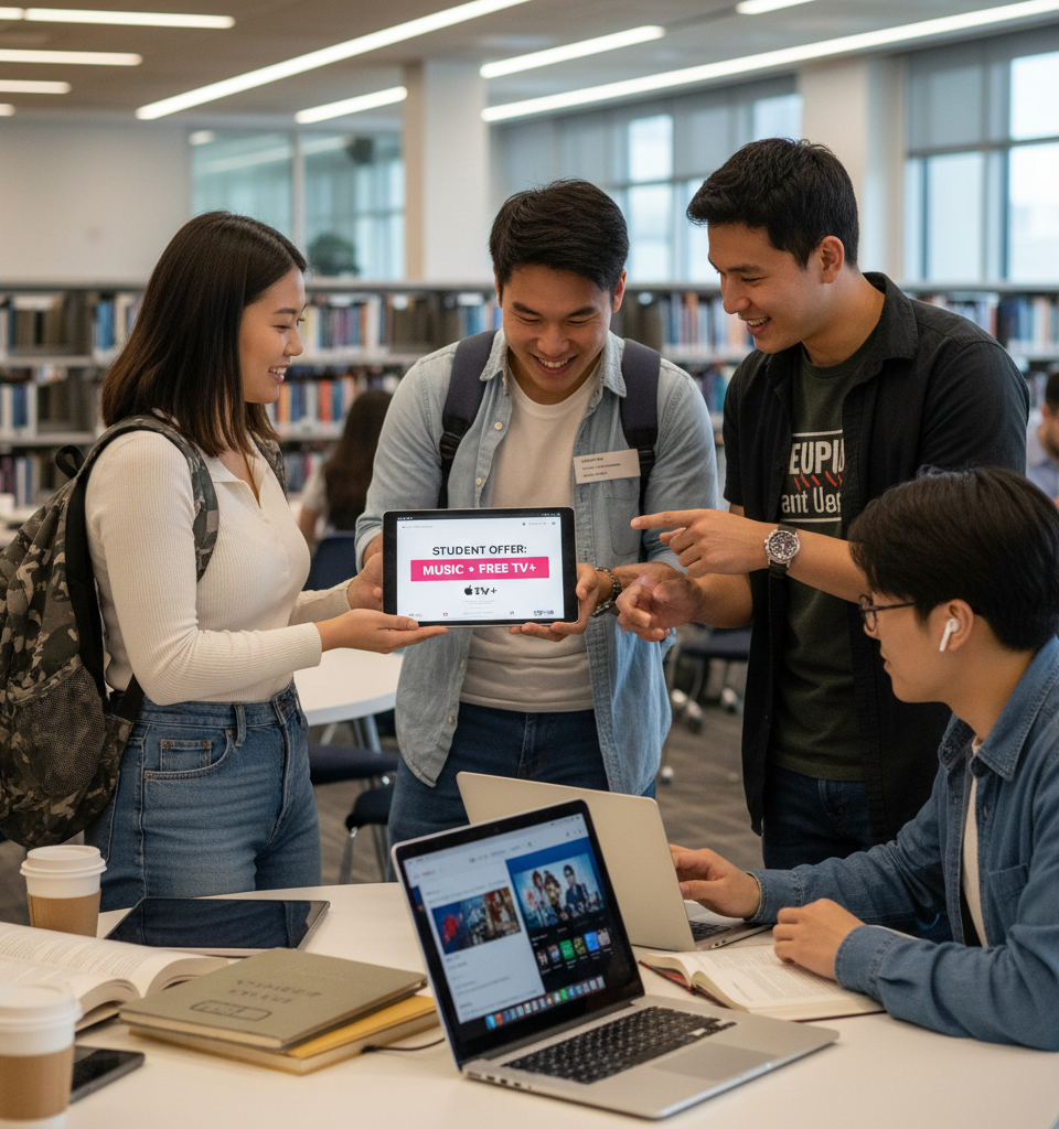 Apple Enhances Student Offering: Discounted Music Service Now Bundles Free Apple TV+ — AI-generated illustration