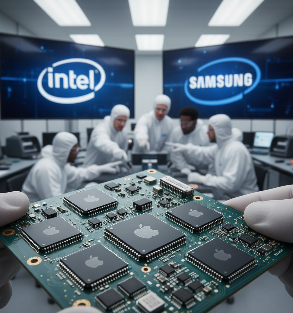 Apple Explores Diversifying Chip Production with Intel, Samsung Amid Supply Chain Concerns — AI-generated illustration