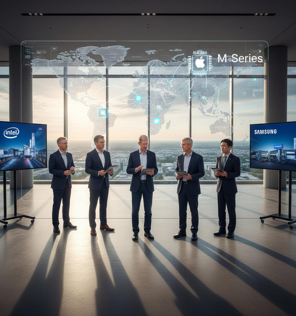 Apple Eyes Intel, Samsung for M-Series Chip Production, Signaling Shift from TSMC Monopoly — AI-generated illustration