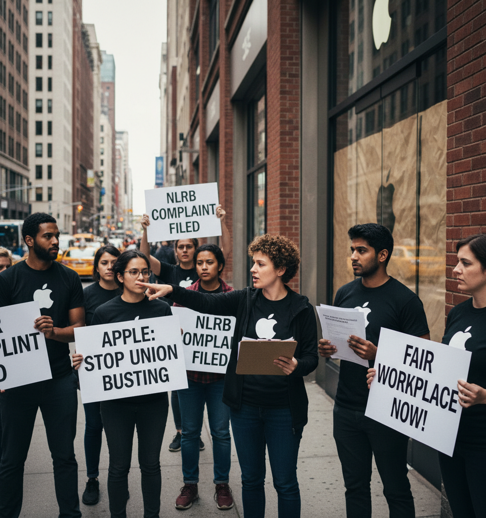 Apple Faces Union Discrimination Allegations Amid Store Closures, NLRB Complaint Filed — AI-generated illustration