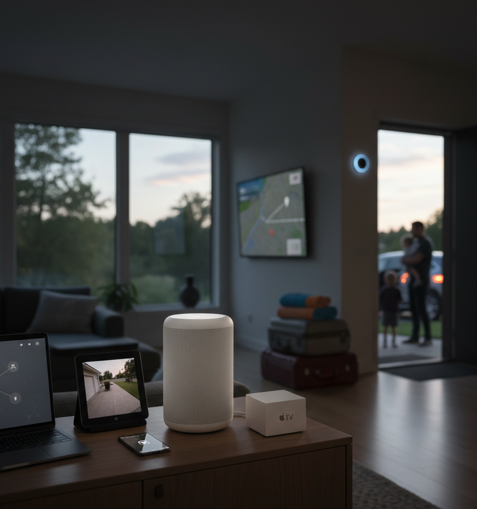 Apple Home: Ensuring Home Security and Convenience During Summer Travel — AI-generated illustration