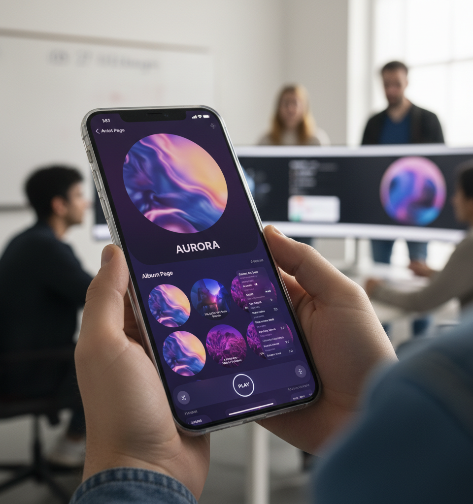 Apple Music in iOS 27: Redesigned Artist and Album Pages Expected — AI-generated illustration