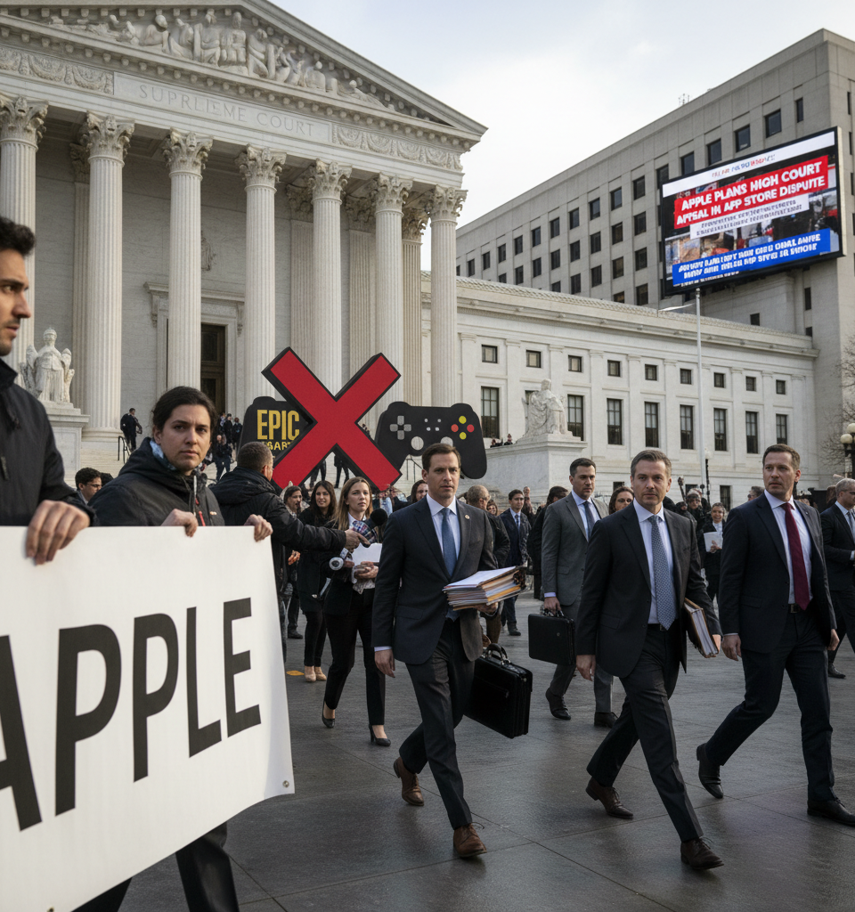 Apple plans Supreme Court appeal in Epic Games App Store battle — again — AI-generated illustration