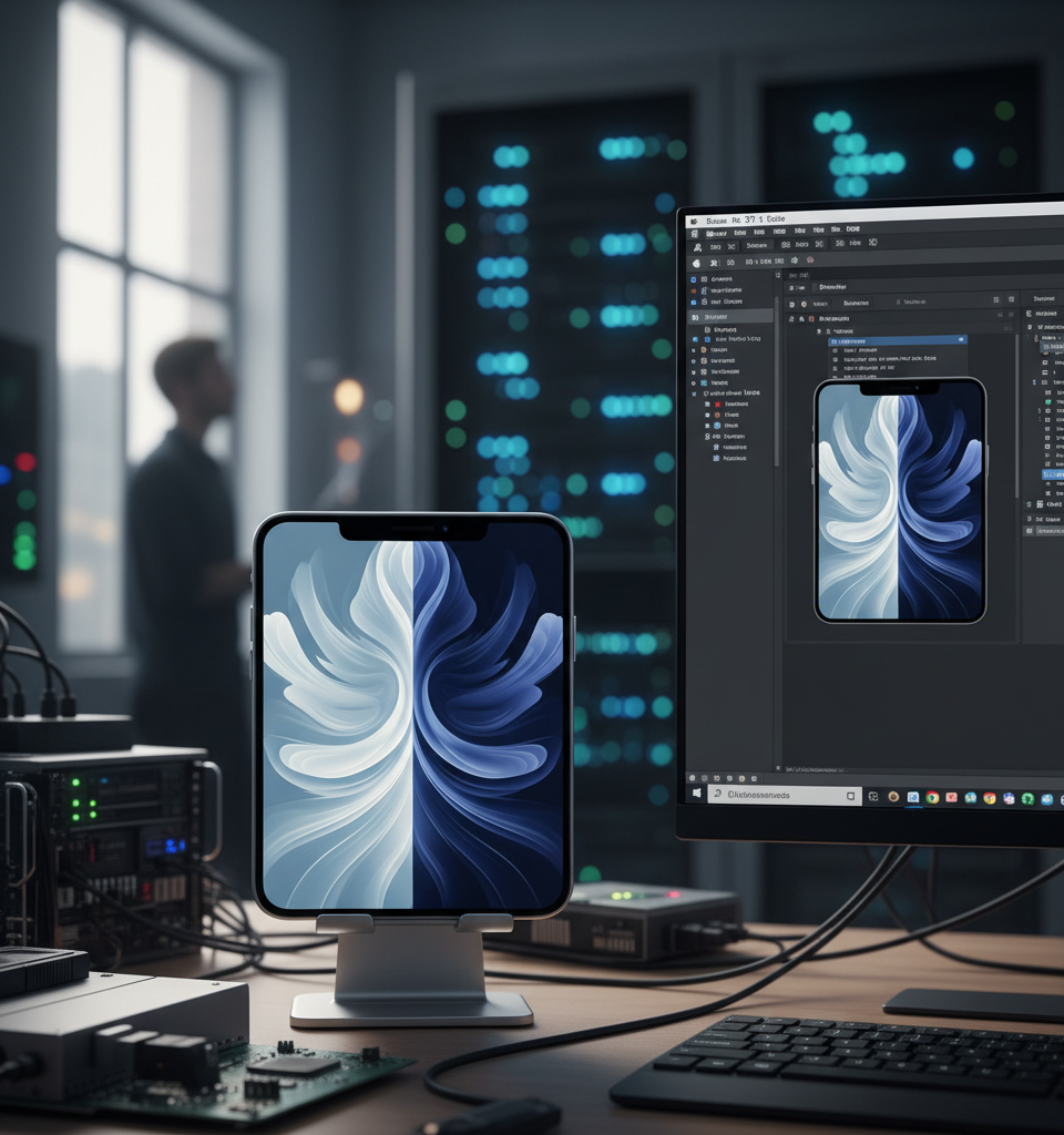 Apple's iPhone Duo Wallpapers Surface in Xcode 27.1 Beta, Not iOS 27 — AI-generated illustration