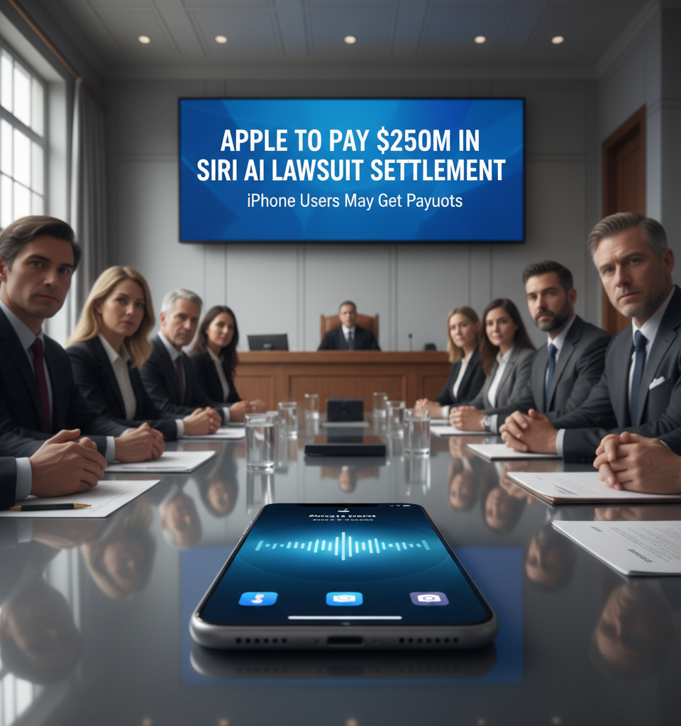 Apple to Pay $250M in Siri AI Lawsuit Settlement; iPhone Users May Get Payouts — AI-generated illustration