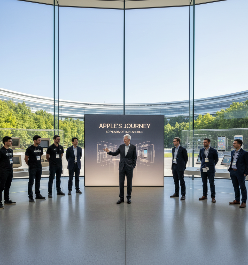 Apple Unveils "Apple's Journey" Exhibit at Apple Park, Commemorating 50 Years of Innovation — AI-generated illustration