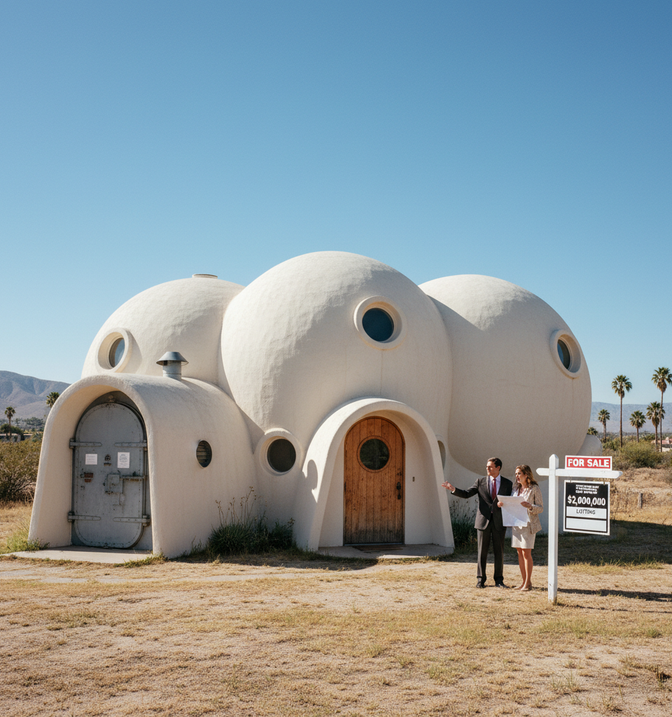Architect Wallace Neff's Last Remaining 'Bubble House' with Bomb Shelter Listed for $2 Million — AI-generated illustration