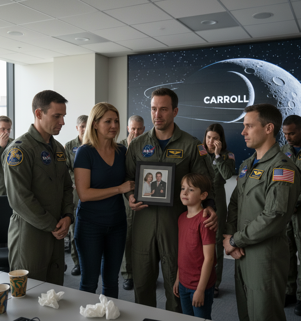 Artemis II Crew Honors Fallen Loved Ones, Naming Lunar Crater 'Carroll' in Emotional Tribute — AI-generated illustration
