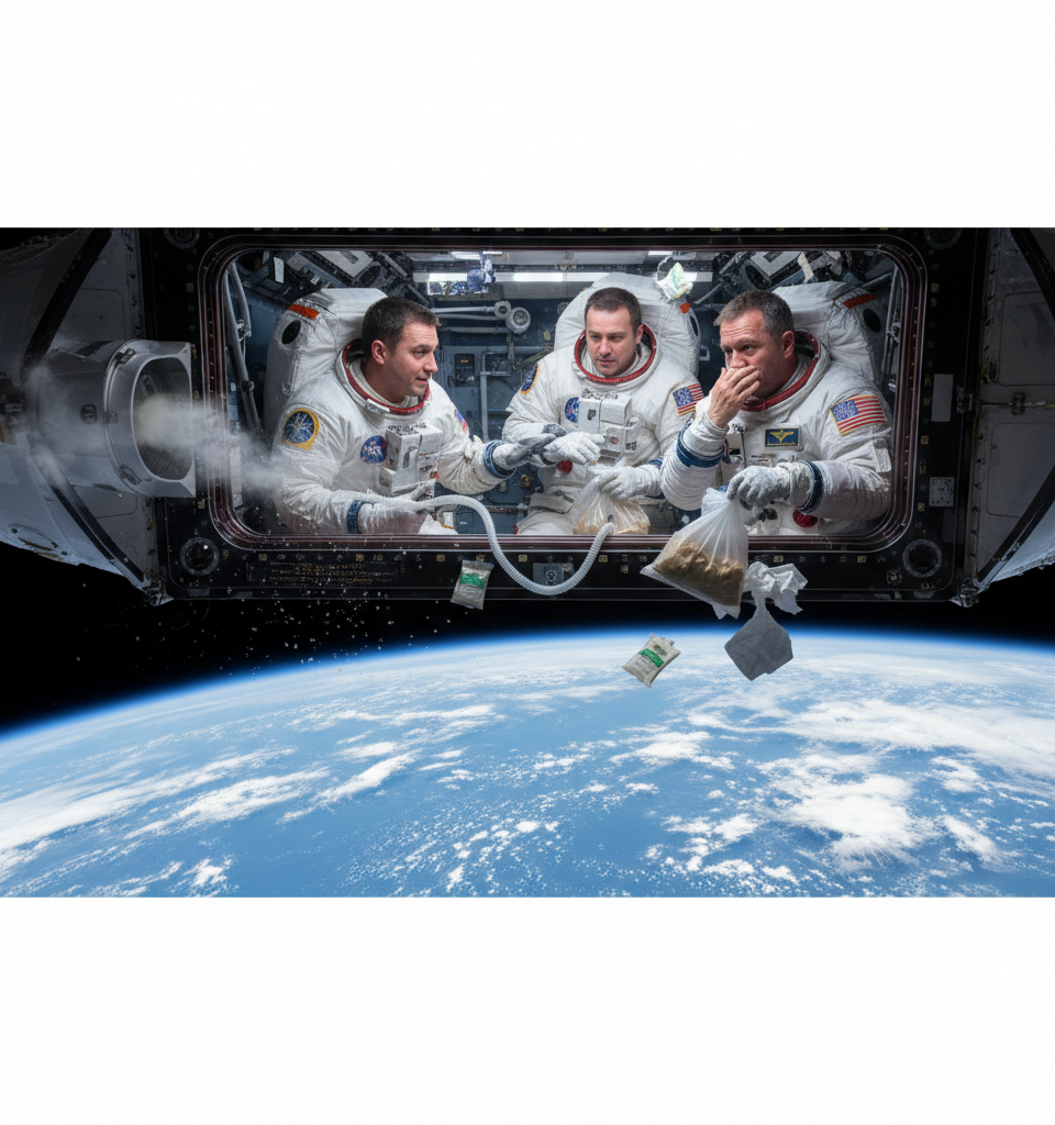 Artemis II Faces In-Flight Plumbing Crisis: Astronauts Rely on Backup Amidst Odor Concerns — AI-generated illustration