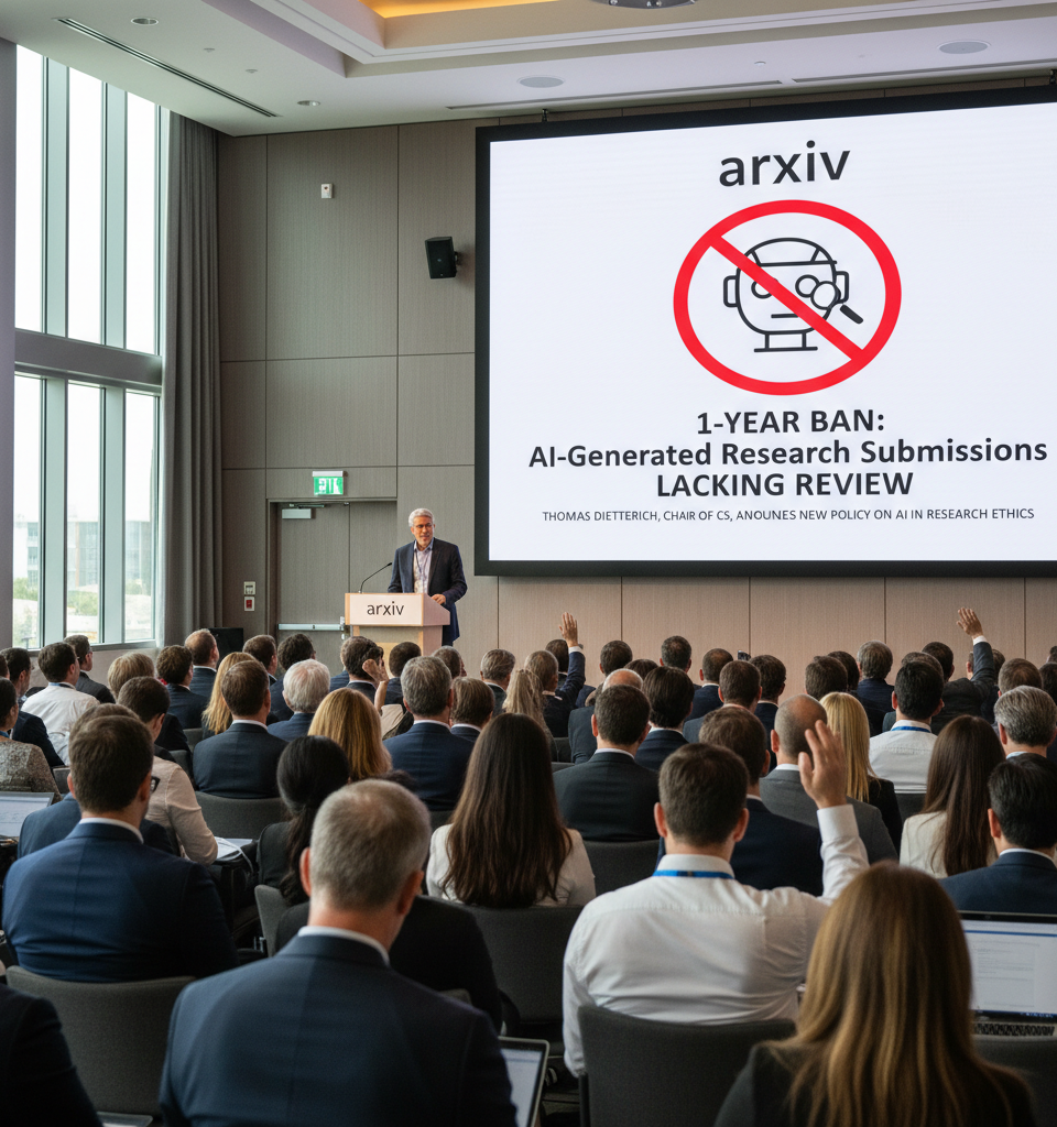 ArXiv Imposes 1-Year Ban for AI-Generated Research Submissions Lacking Review — AI-generated illustration