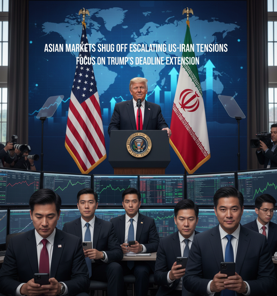 Asian Markets Shrug Off Escalating US-Iran Tensions, Focus on Trump's Deadline Extension — AI-generated illustration